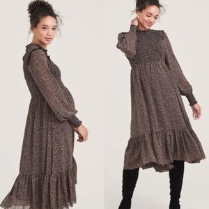Hatch Lana Long Sleeve Dress in Mocha Ditsy size 1
